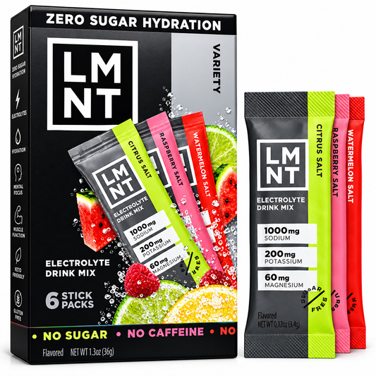 LMNT Zero Sugar Electrolyte Drink Mix Variety Pack – 5 Packs × 6 Sticks / 30 Total Sticks