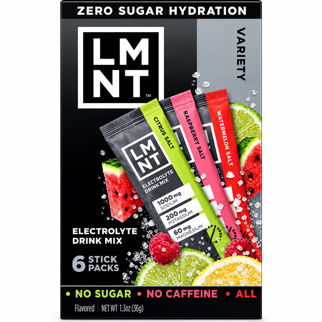 LMNT Zero Sugar Electrolyte Drink Mix Variety Pack – 5 Packs × 6 Sticks / 30 Total Sticks