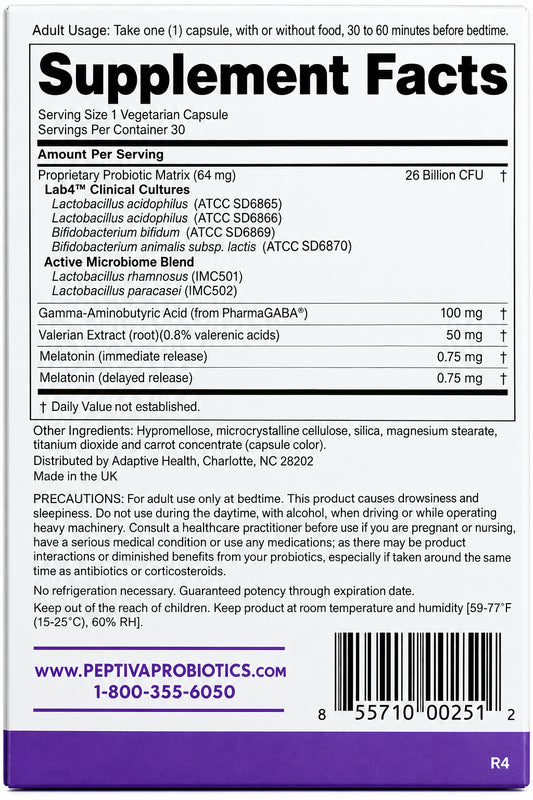 Peptiva 26 Billion CFU Probiotic & Sleep Support – 30 Capsules