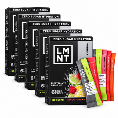 LMNT Zero Sugar Electrolyte Drink Mix Variety Pack – 5 Packs × 6 Sticks / 30 Total Sticks
