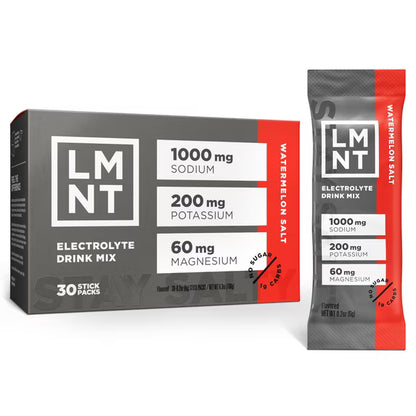LMNT Watermelon Salt Zero Sugar Electrolyte Drink Mix – 30 Stick Packs