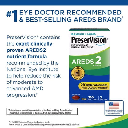 Bausch + Lomb PreserVision AREDS 2 Formula – 210 Softgels