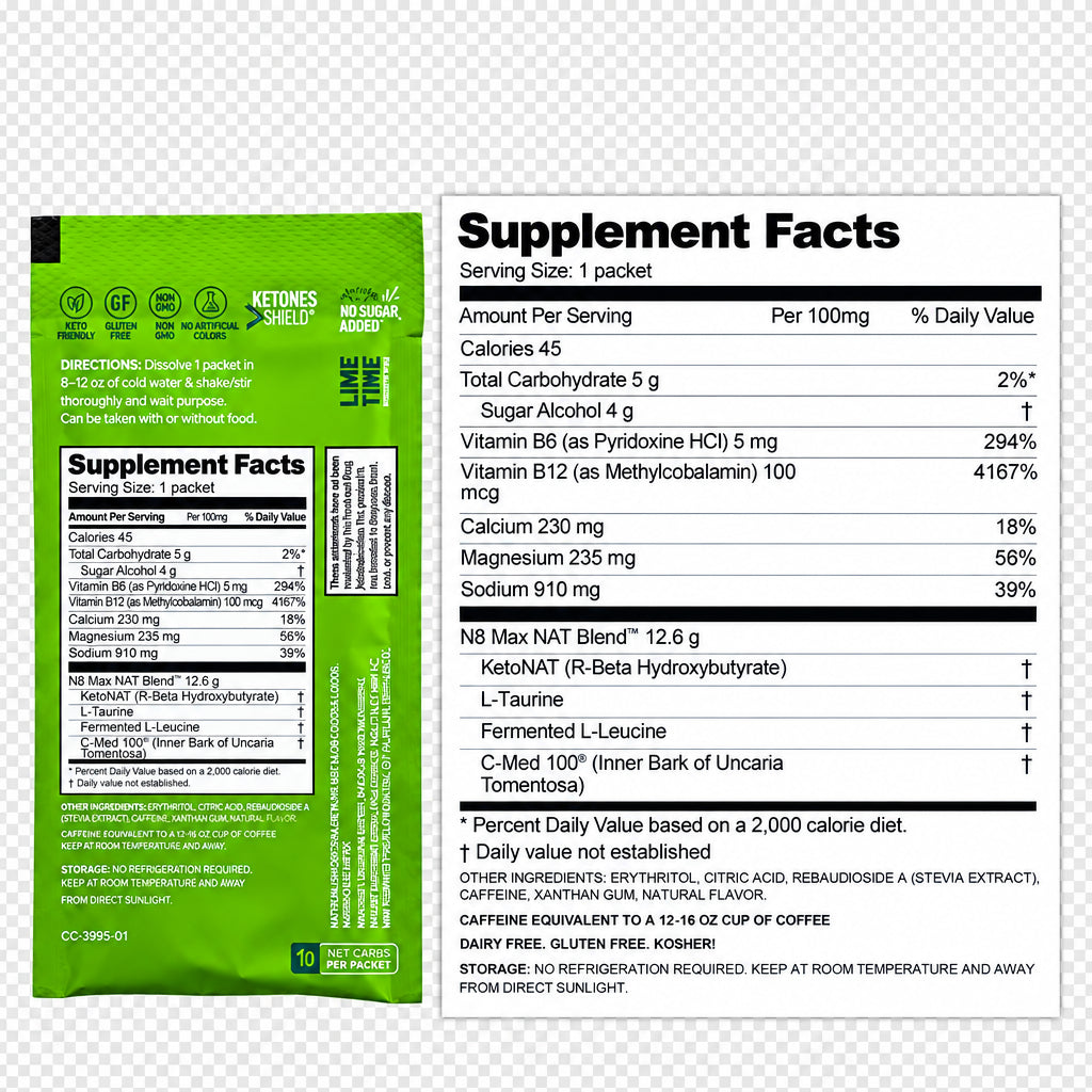 PRÜVIT Keto//OS NAT Lime Time Charged Ketone Drink Mix – 20 Pack