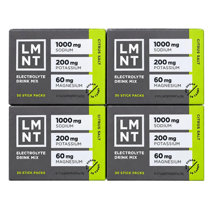 LMNT Citrus Salt Electrolyte Drink Mix – 120 Stick Packs (4 Boxes)