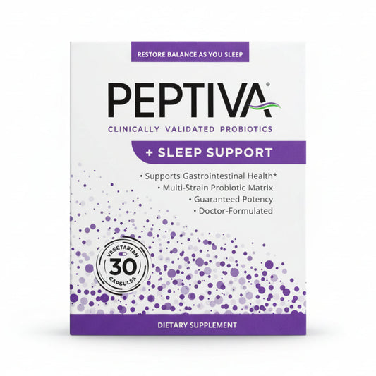Peptiva sleep support supplement box with purple and white design