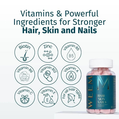 WEEM Hair, Skin & Nails Vegan Biotin Gummies – 60 Gummies