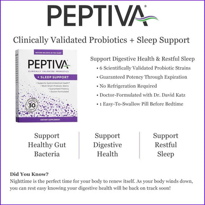 Peptiva 26 Billion CFU Probiotic & Sleep Support – 30 Capsules